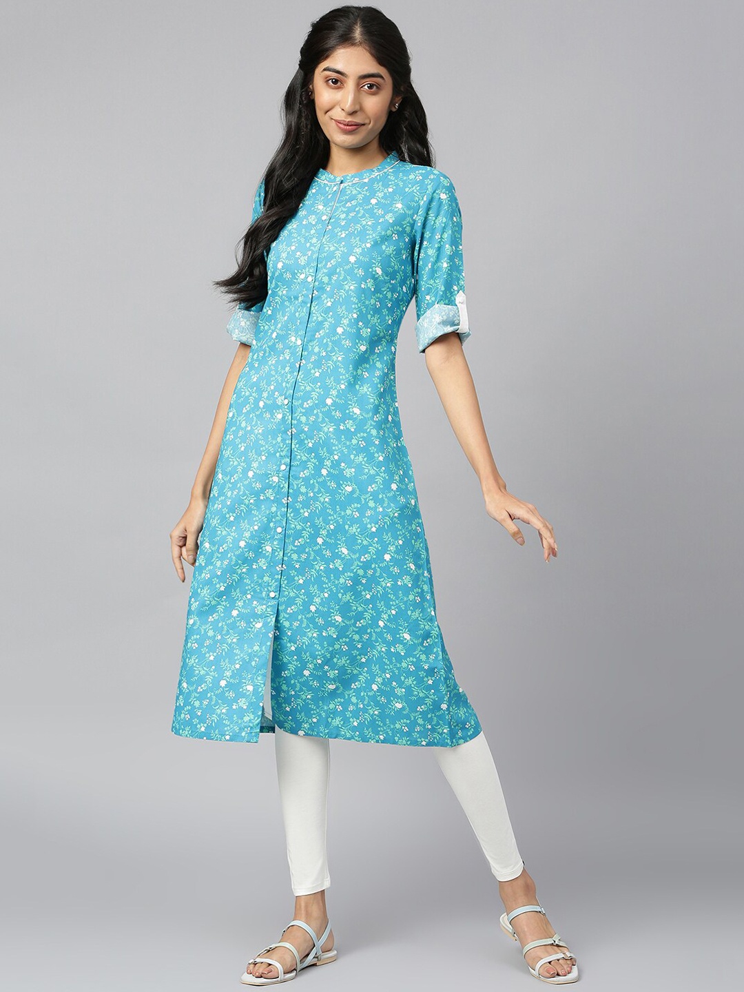 

AURELIA Women Blue Floral Printed Kurta