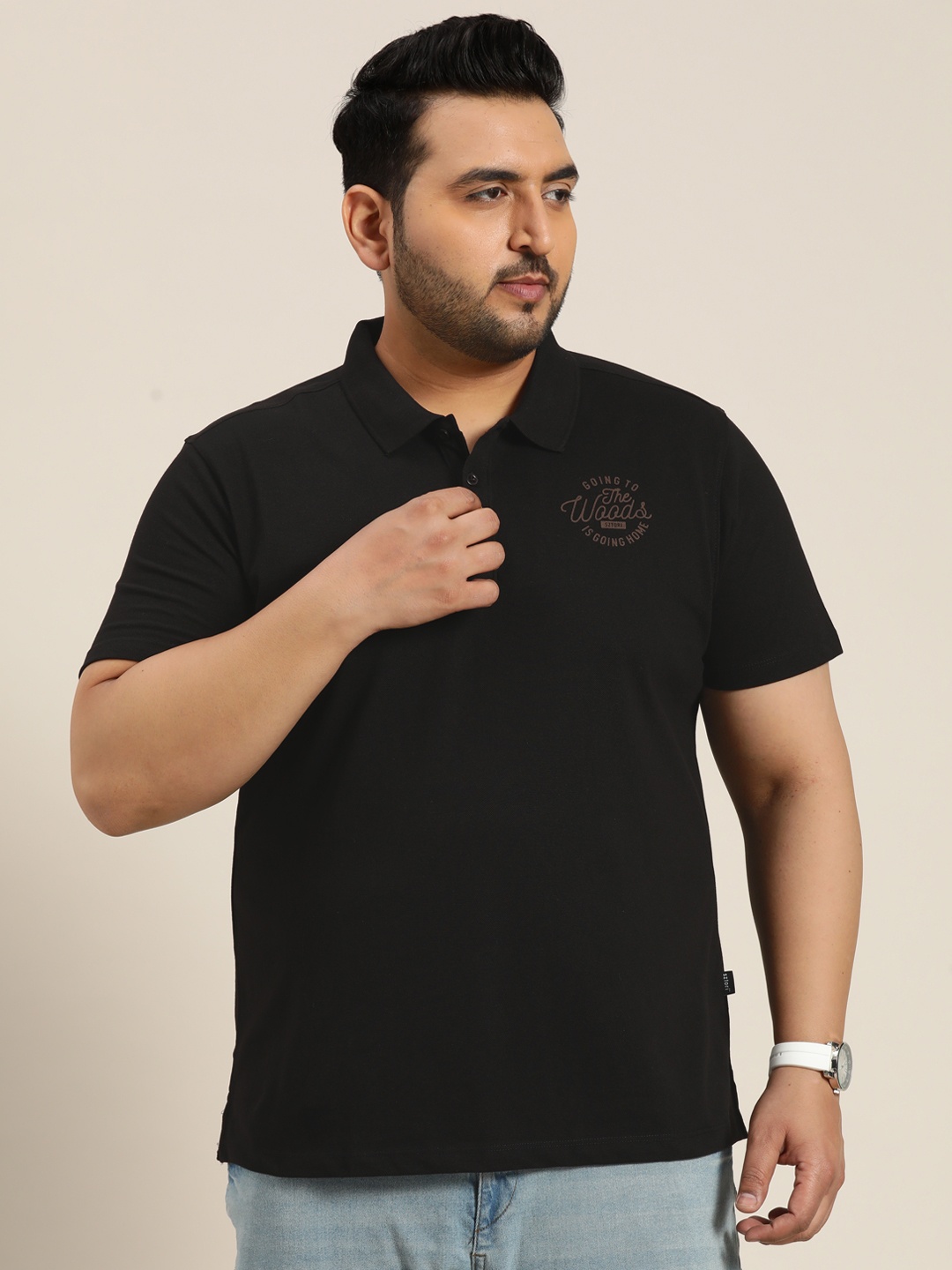 

Sztori Plus Size Polo Collar T-shirt, Black