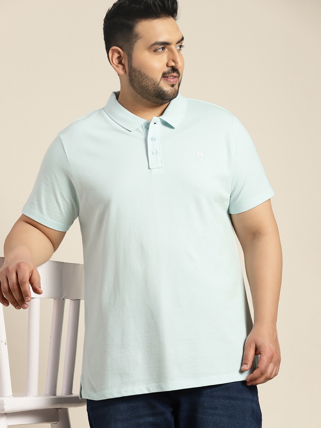 

Sztori Plus Size Polo Collar Pure Cotton T-shirt, Blue