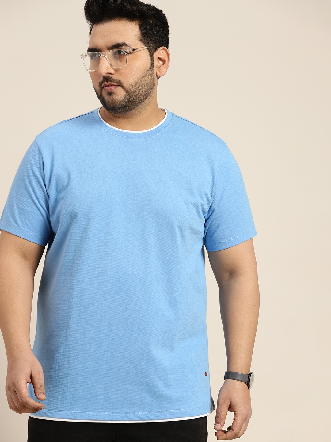 

Sztori Plus Size Men Textured T-shirt, Blue