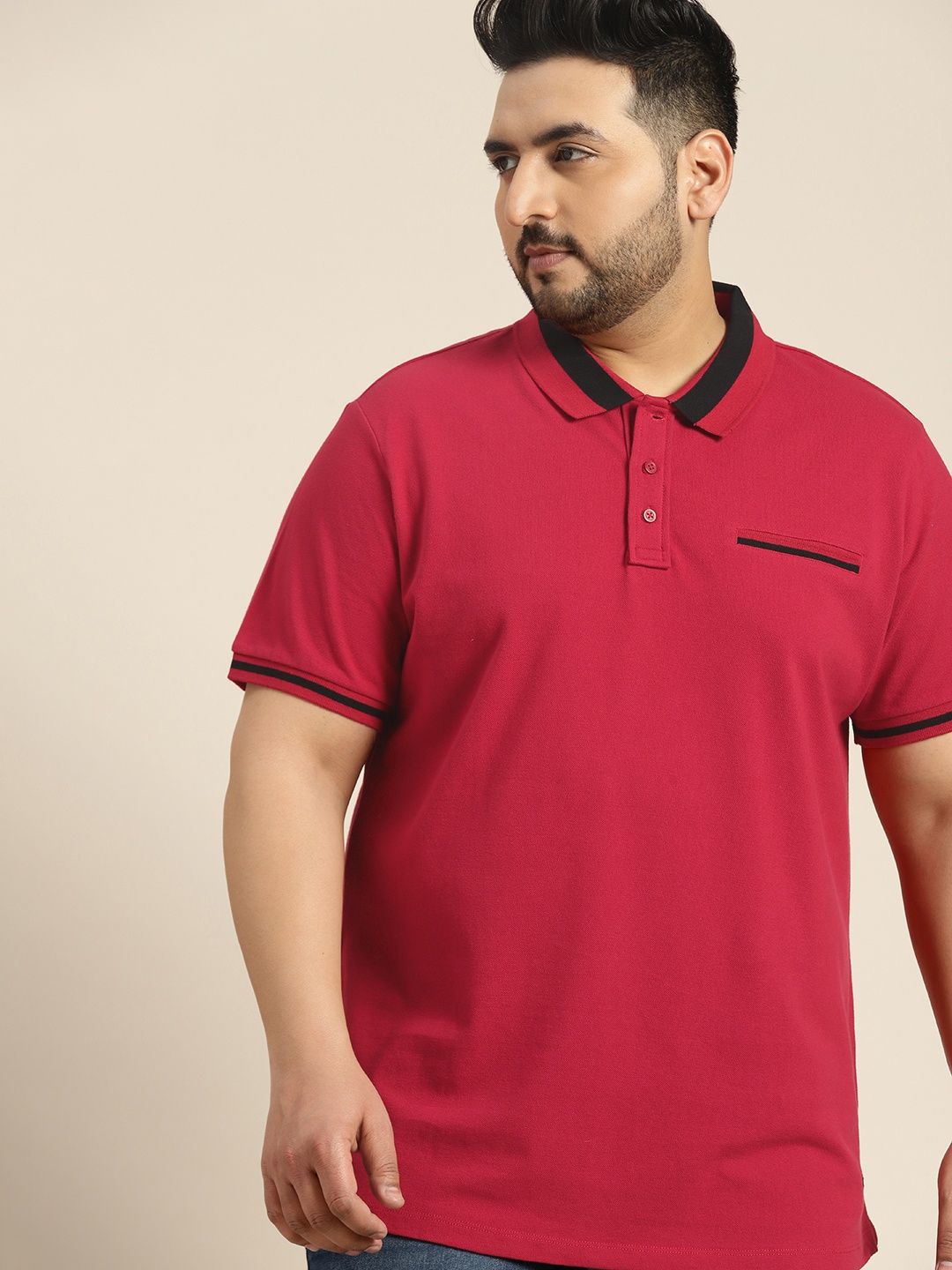 

Sztori Plus Size Polo Collar Pure Cotton T-shirt, Maroon