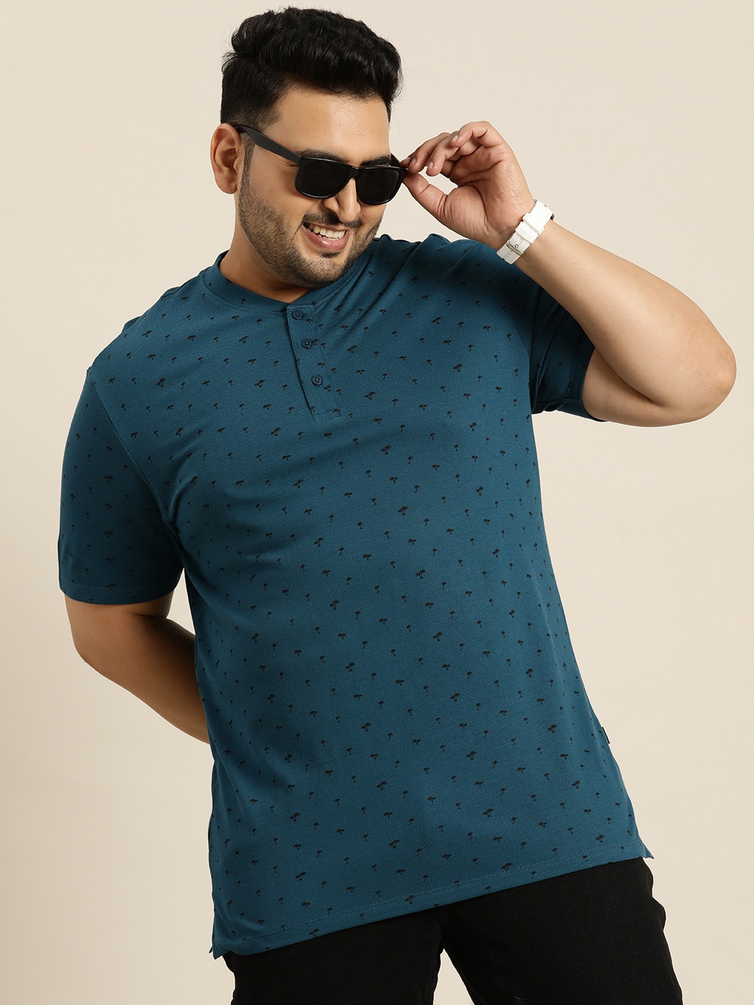 

Sztori Plus Size Floral Printed Pure Cotton T-shirt, Teal