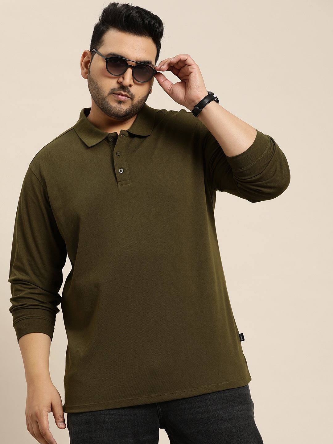 

Sztori Men Plus Size Polo Collar T-shirt, Olive