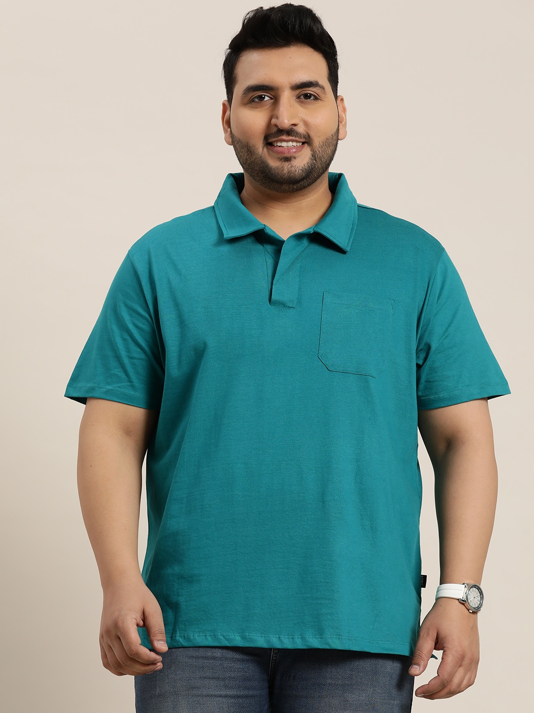 

Sztori Men Plus Size Polo Collar Pure Cotton T-shirt, Teal