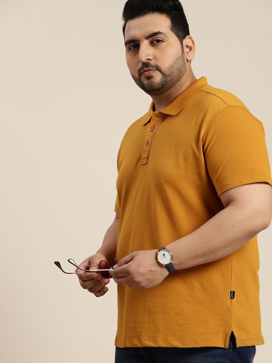 

Sztori Plus Size Polo Collar T-shirt, Mustard