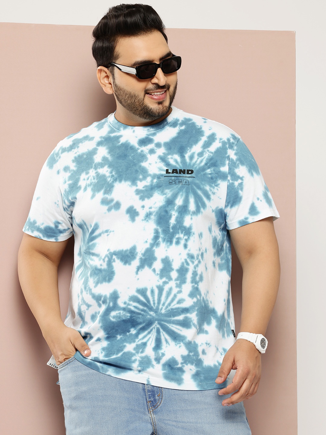 

Sztori Plus Size Tie and Dye Dyed Pure Cotton T-shirt, White