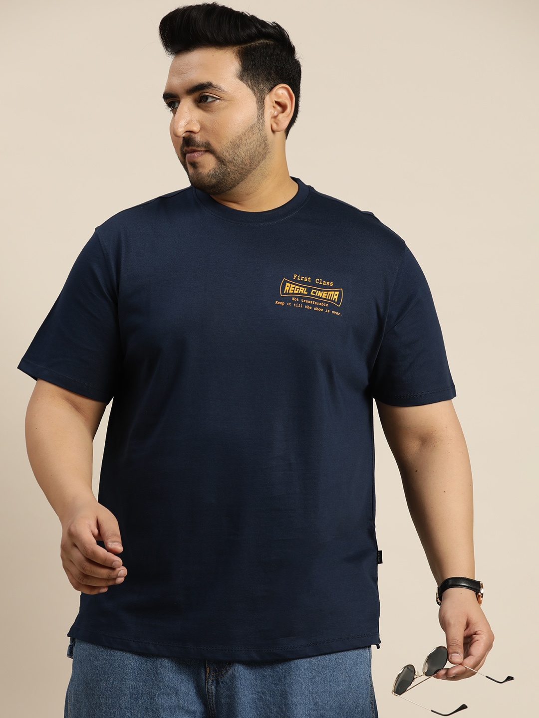 

Sztori Plus Size Pure Cotton T-shirt, Navy blue