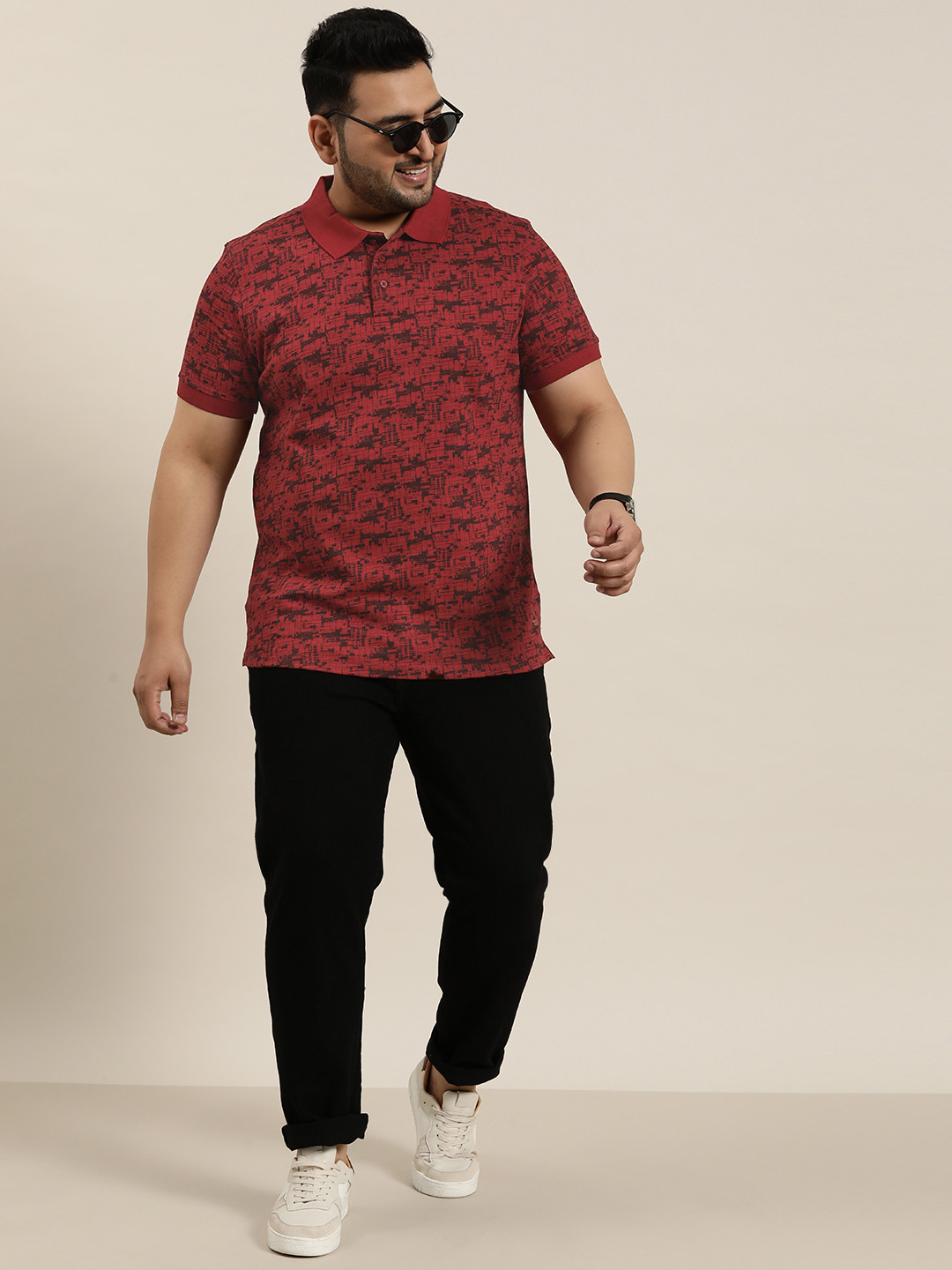 

Sztori Plus Size Printed Pure Cotton Polo Collar T-shirt, Maroon