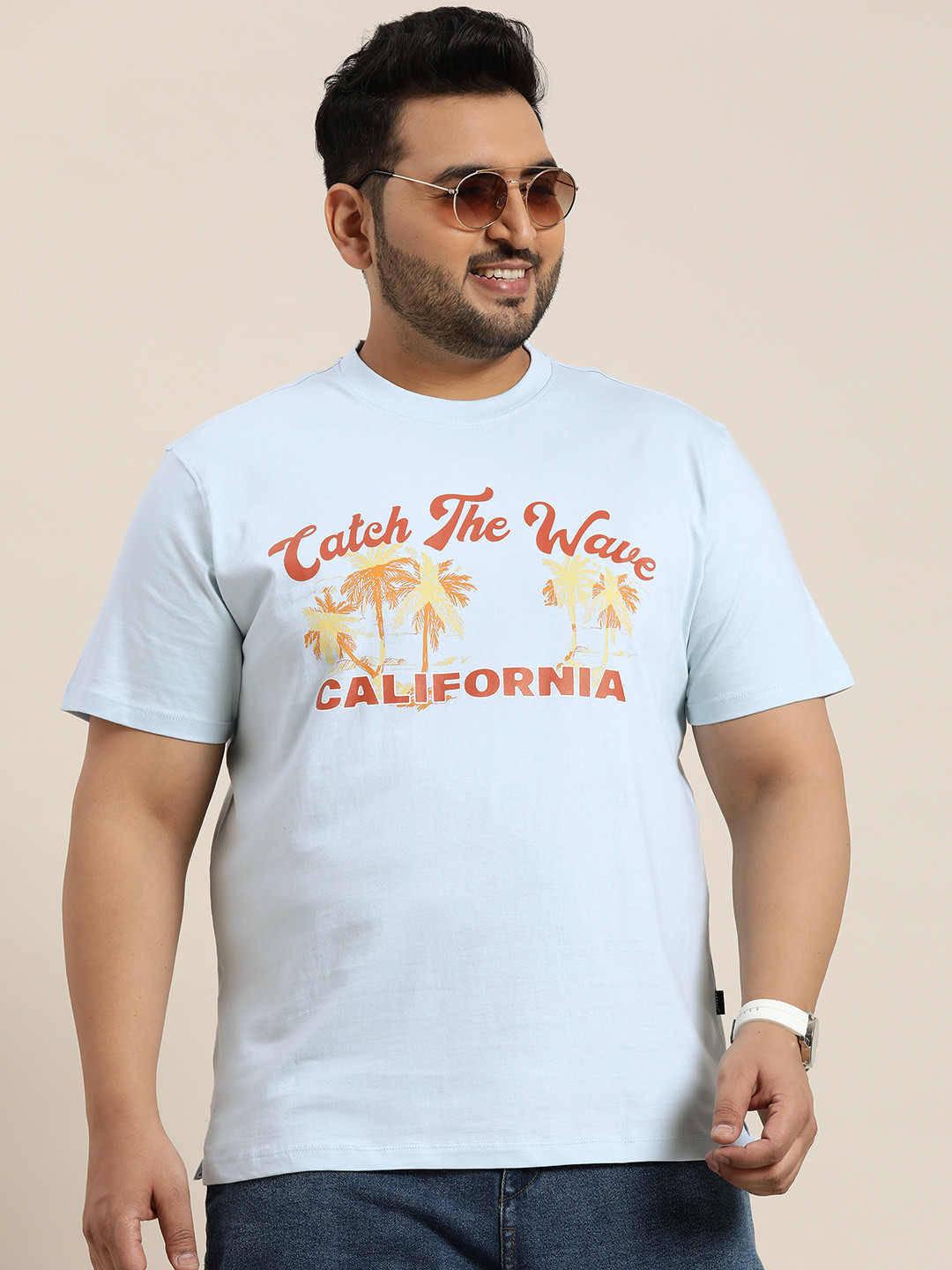 

Sztori Men Plus Size Typography Printed Pure Cotton T-shirt, Blue