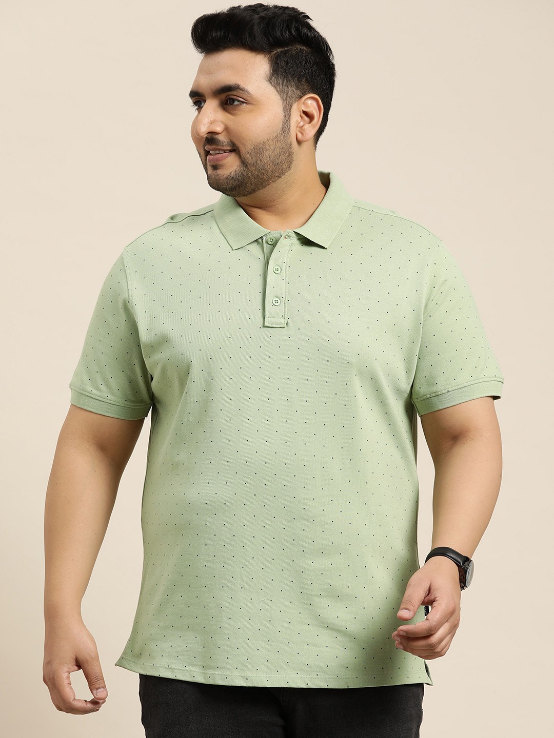 

Sztori Men Plus Size Printed Polo Collar Pure Cotton T-shirt, Green