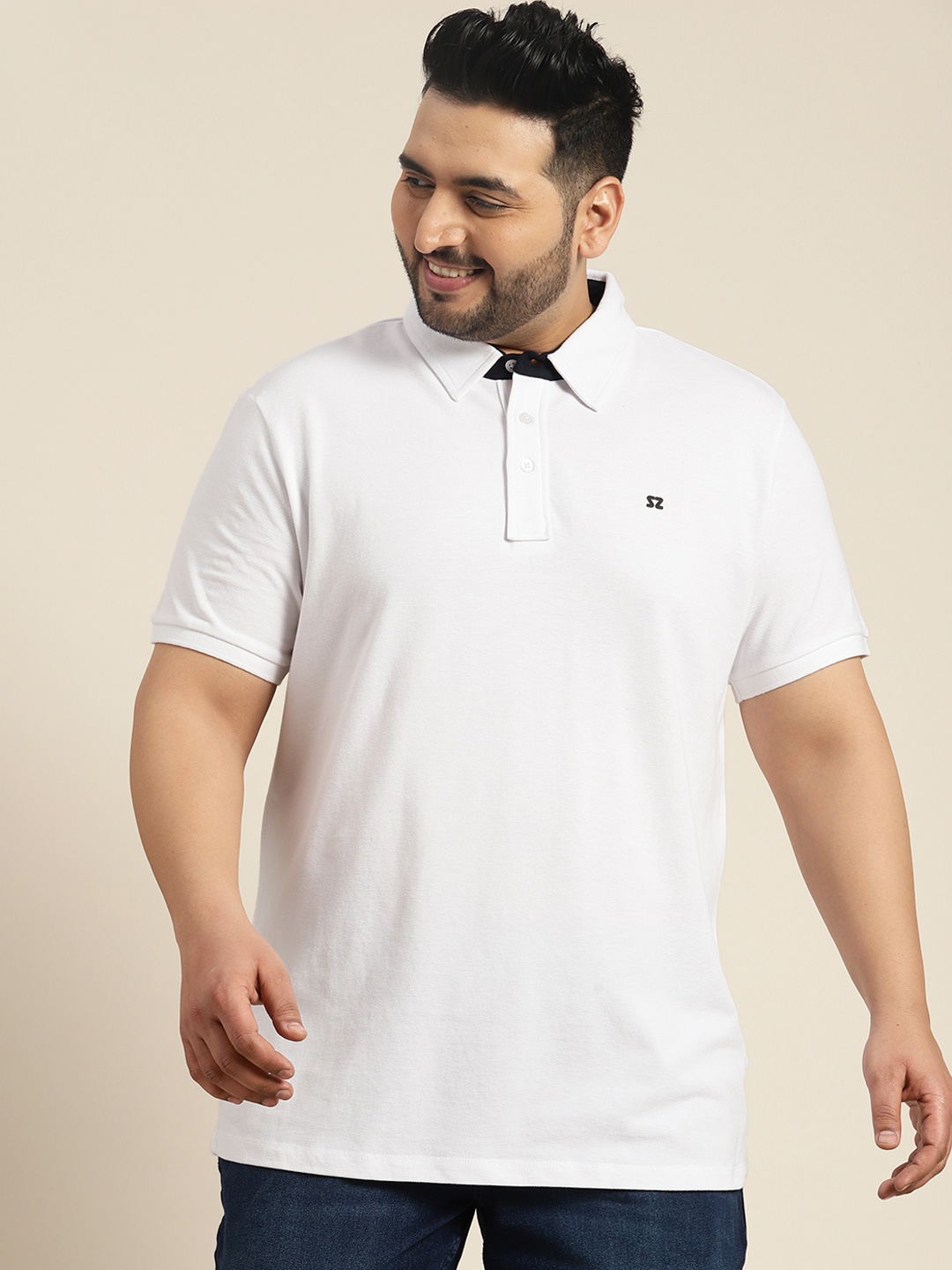 

Sztori Plus Size Polo Collar Pure Cotton T-shirt, White