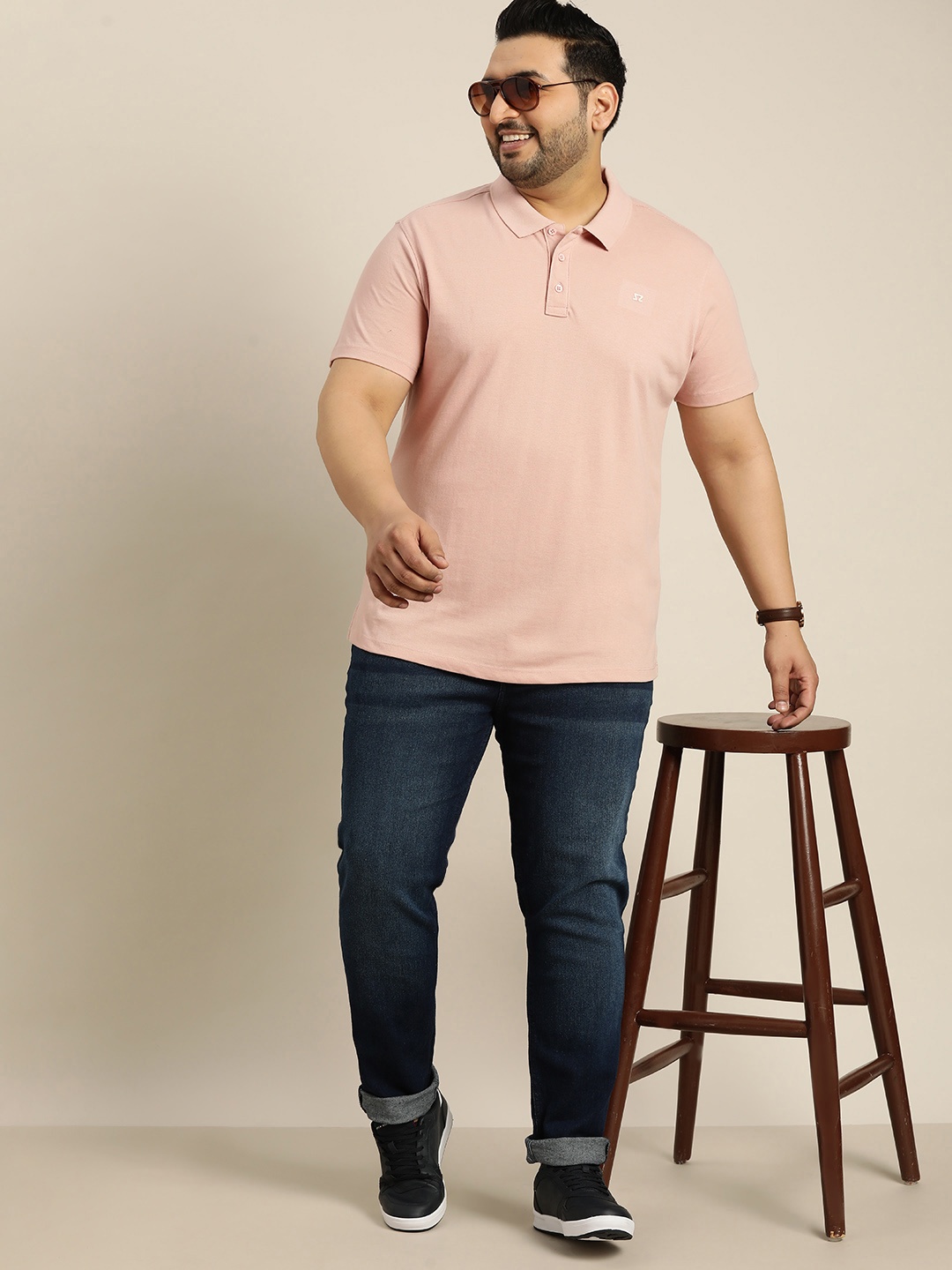 

Sztori Plus Size Solid Polo Collar T-shirt, Pink
