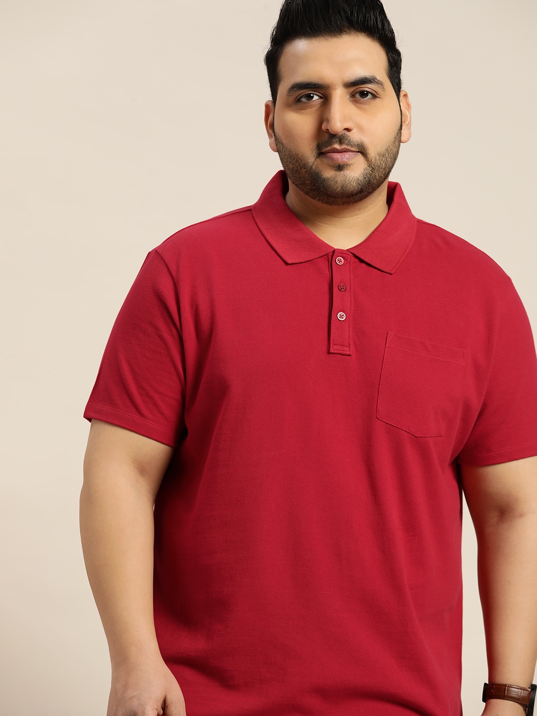 

Sztori Men Plus Size Pure Cotton Polo Collar T-shirt, Red
