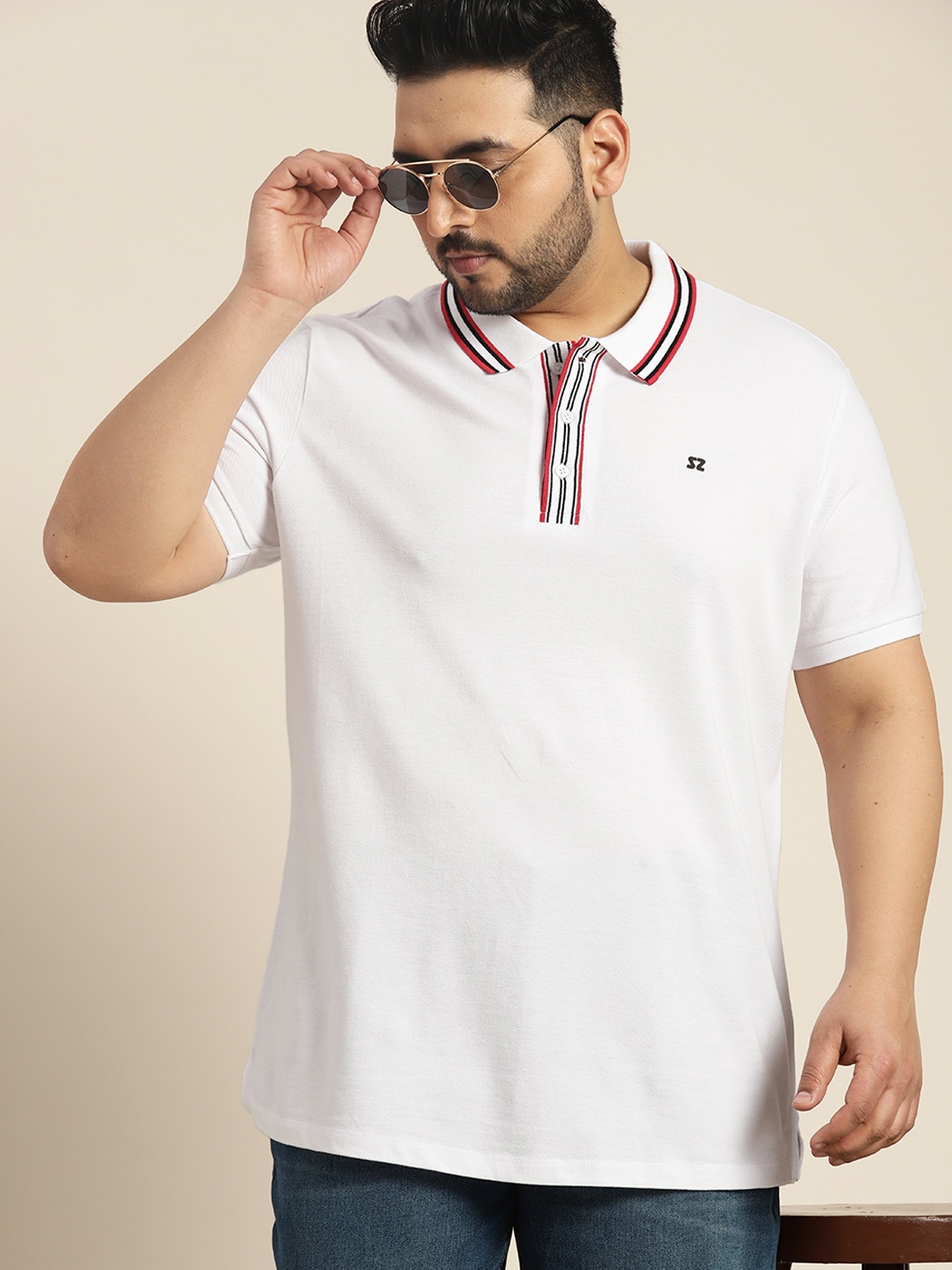 

Sztori Plus Size Polo Collar Pure Cotton T-shirt, White