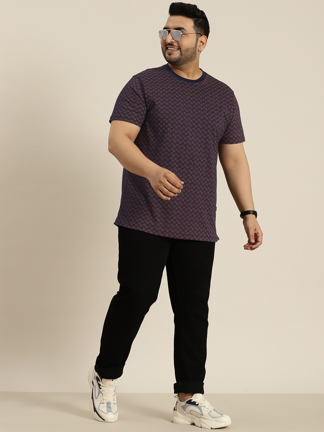 

Sztori Men Plus Size Printed T-shirt, Navy blue