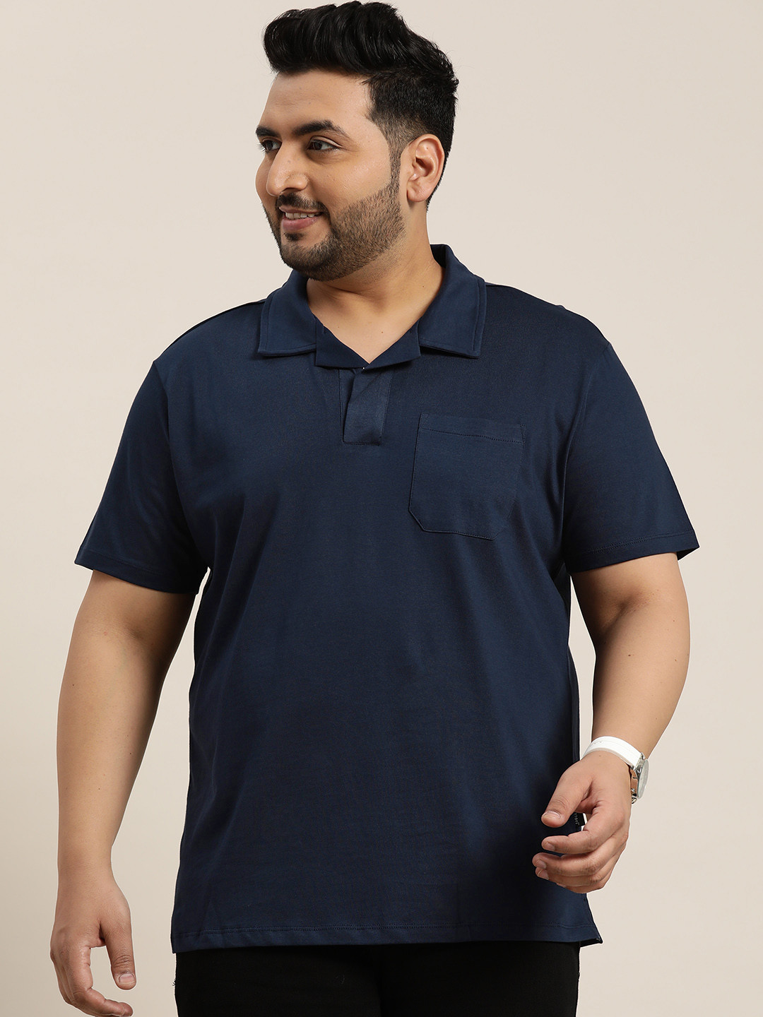 

Sztori Plus Size Polo Collar Pure Cotton T-shirt, Navy blue