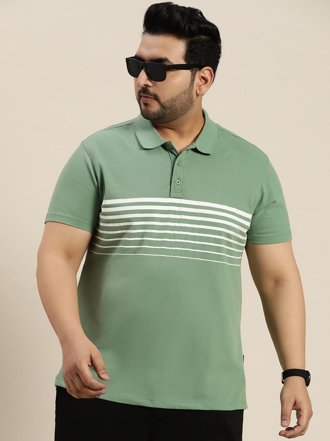 

Sztori Plus-Size Striped T-shirt, Green