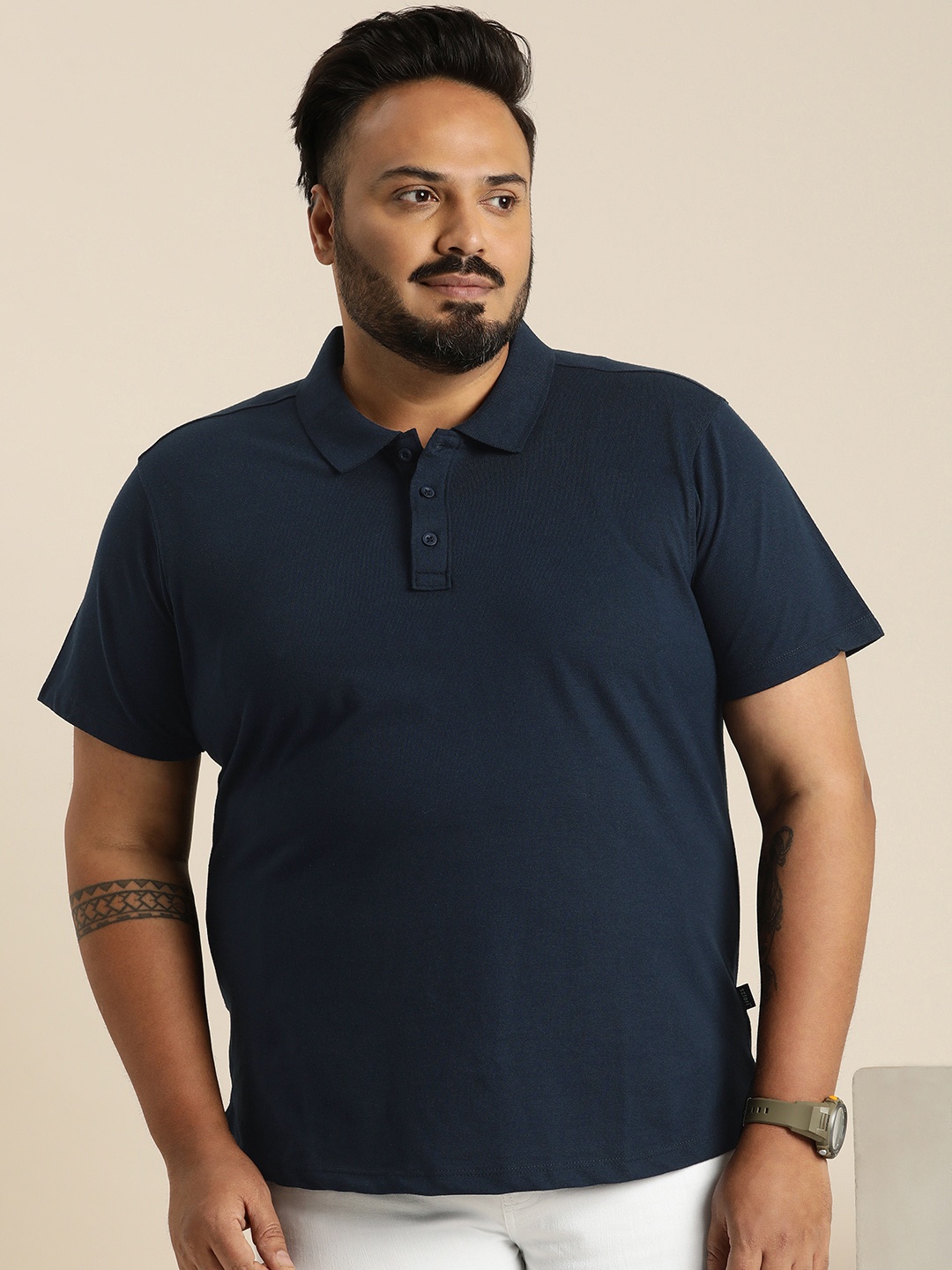 

Sztori Plus Size Polo Collar T-shirt, Navy blue