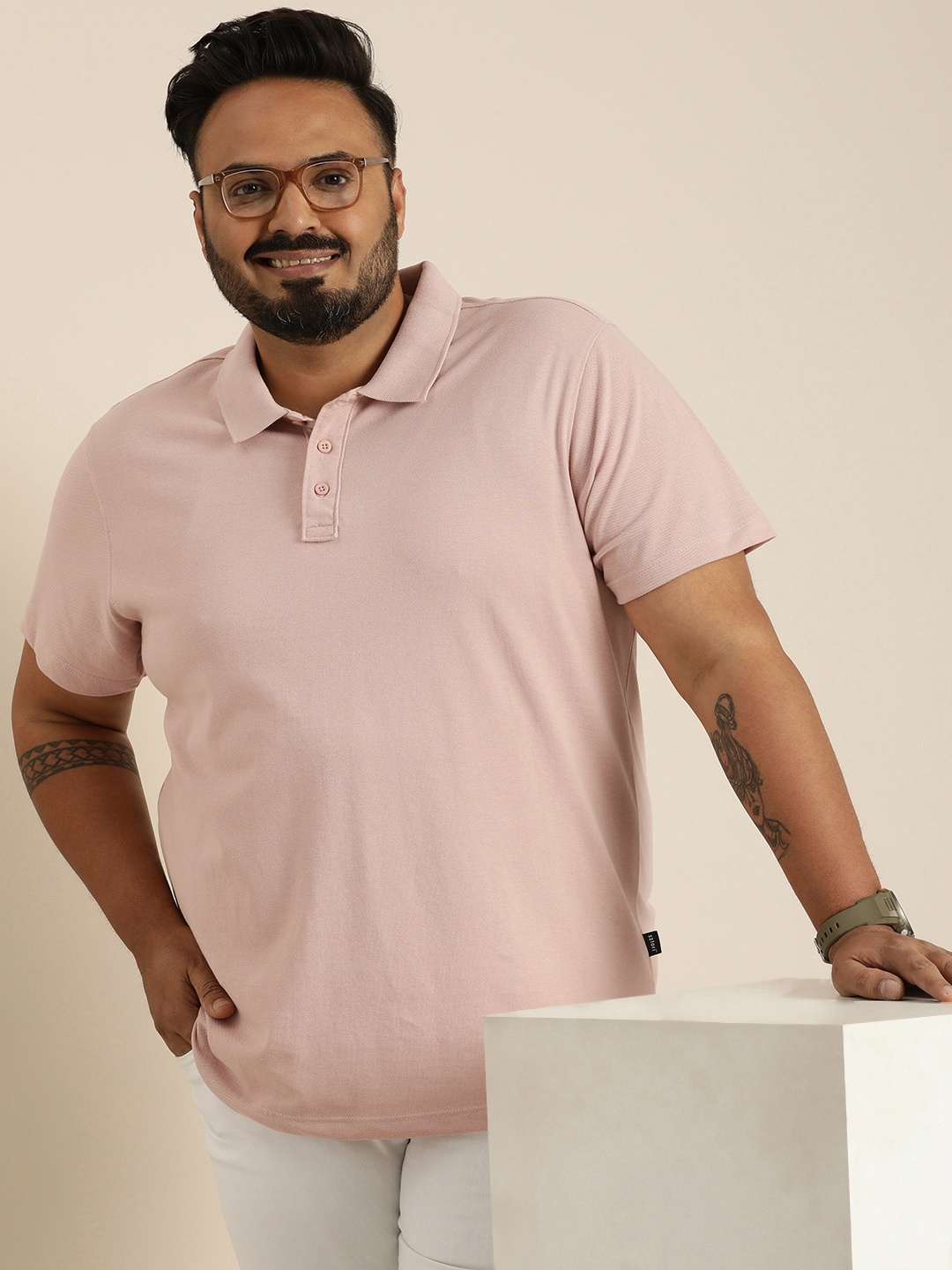 

Sztori Plus Size Polo Collar T-shirt, Pink