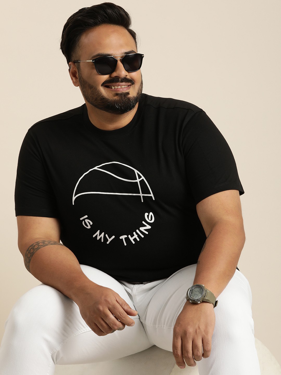 

Sztori Men Plus Size Typography Printed Round Neck T-shirt, Black