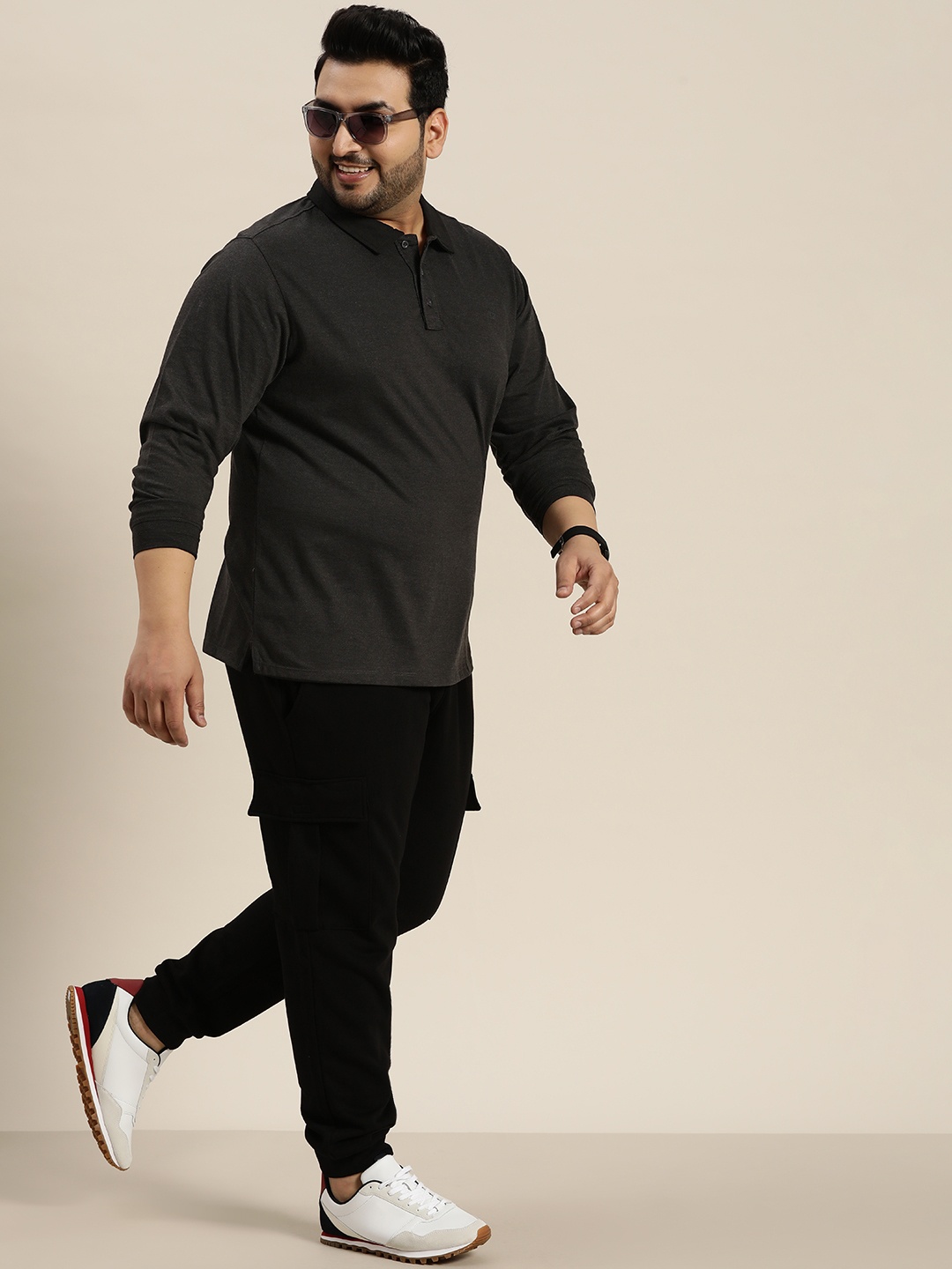 

Sztori Plus Size Polo Collar T-shirt, Charcoal