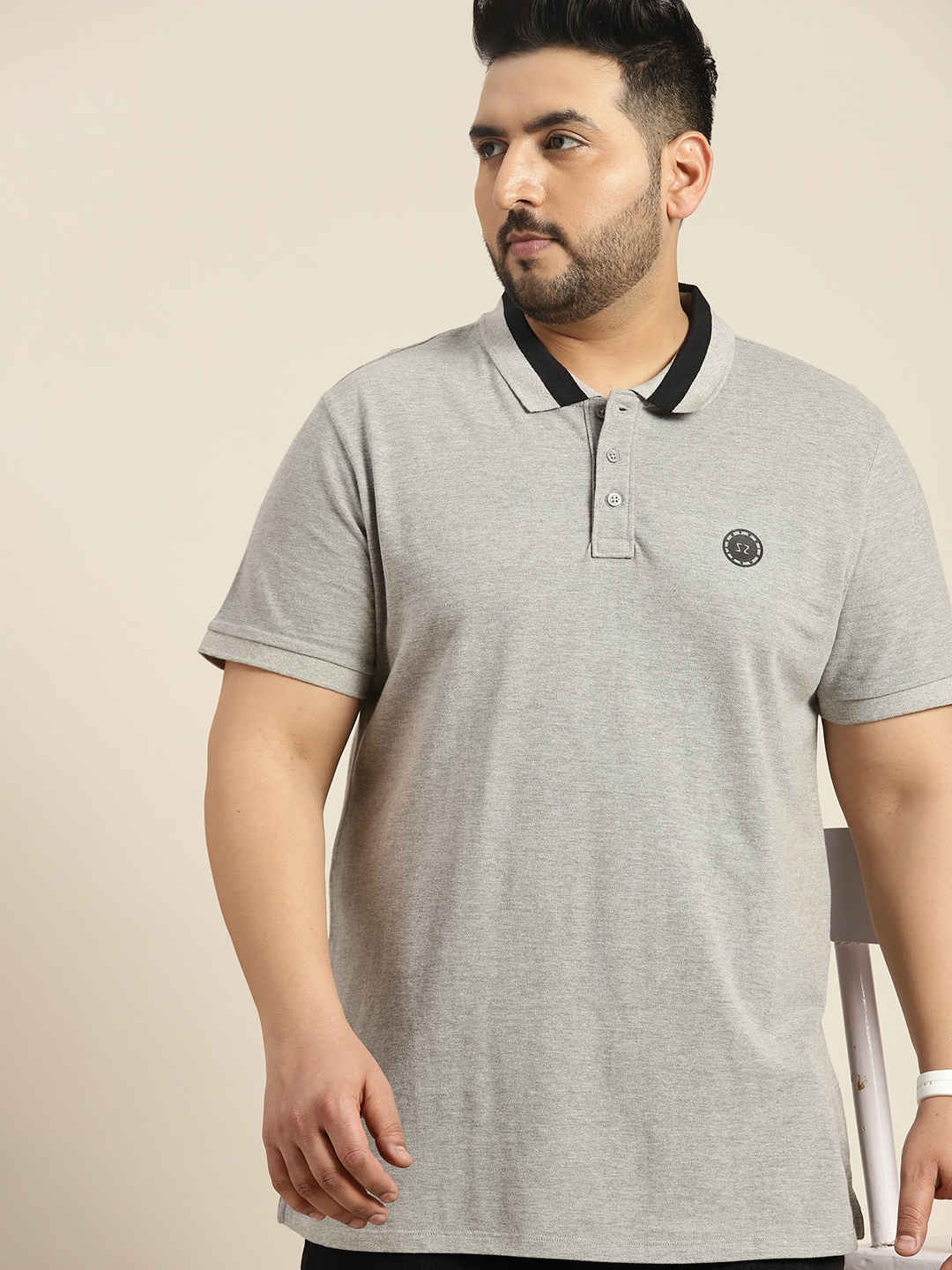 

Sztori Plus Size Polo Collar T-shirt, Grey