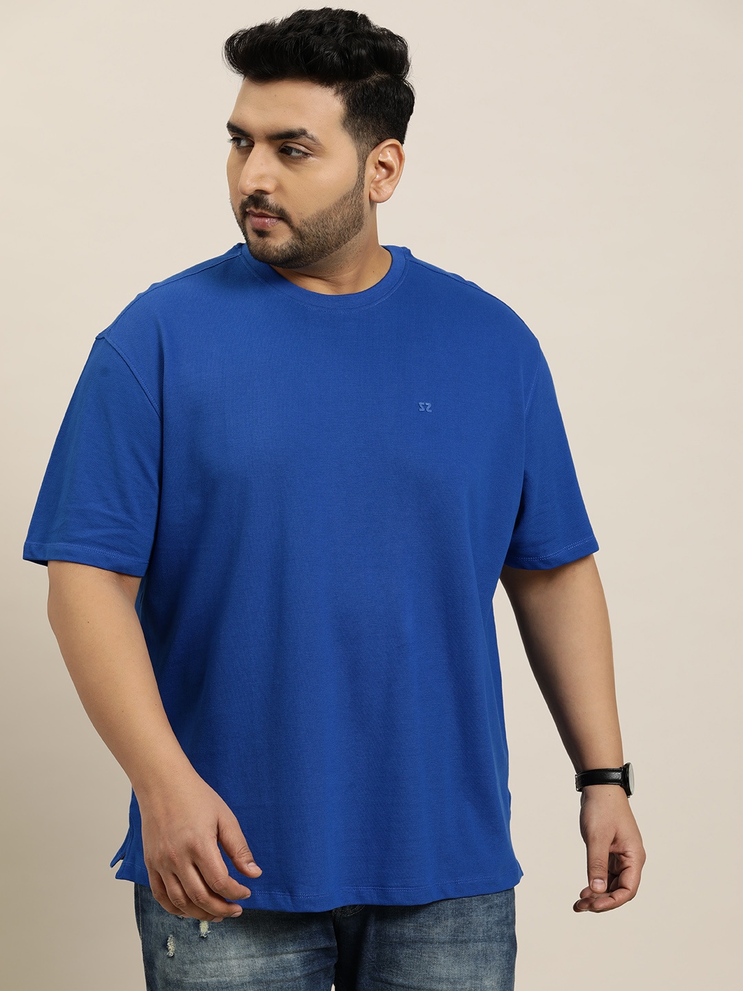 

Sztori Plus Size Pure Cotton Moisture Wicking T-shirt, Blue