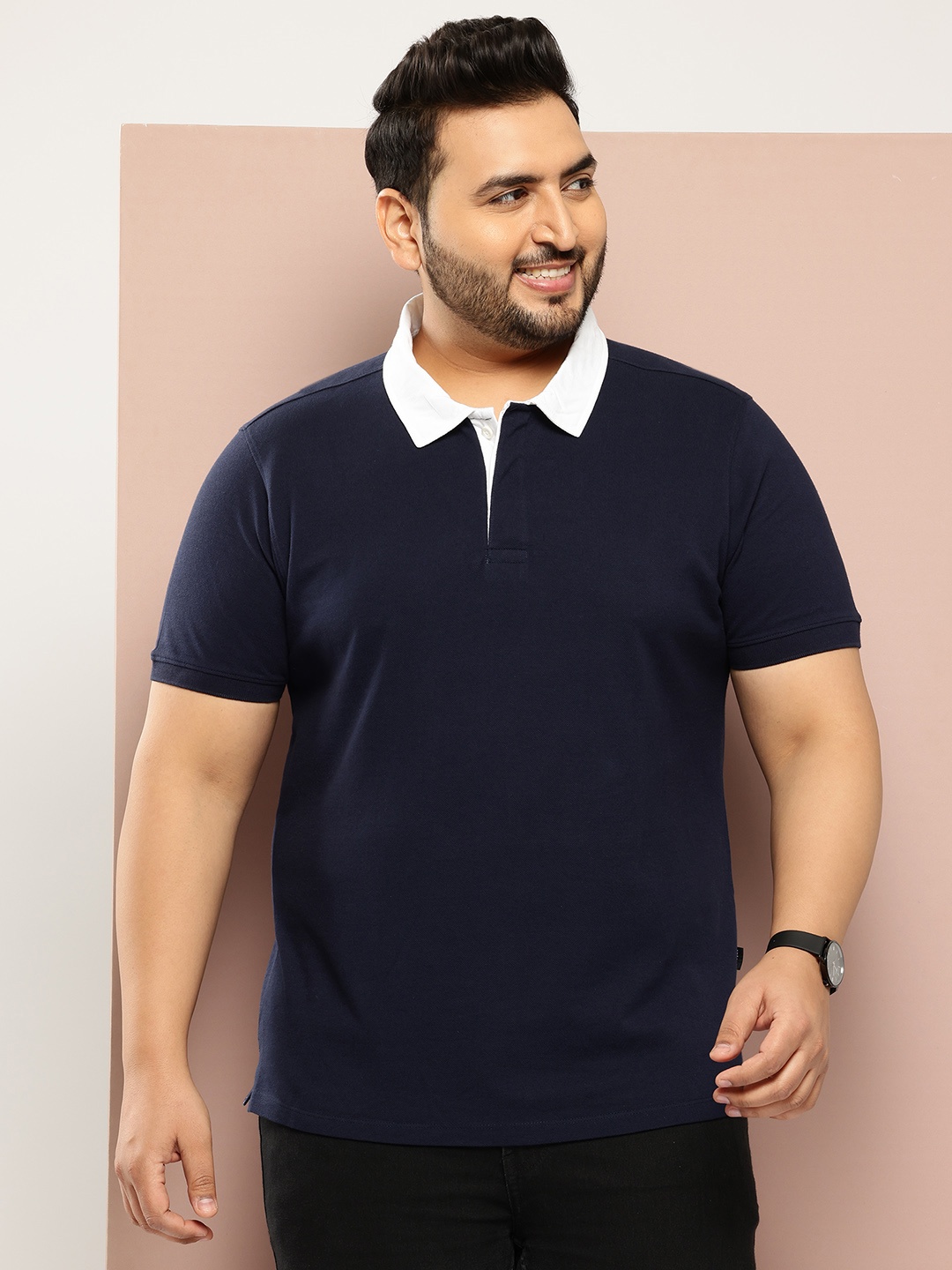

Sztori Plus Size Polo Collar Pure Cotton T-shirt, Navy blue