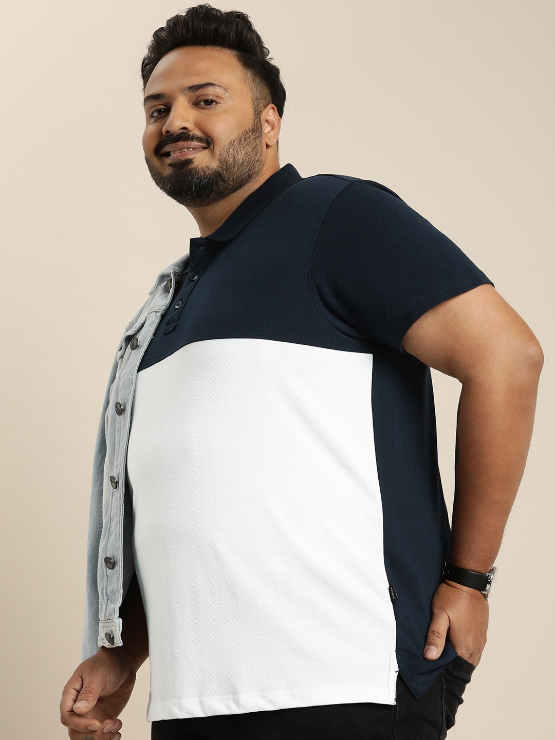 

Sztori Plus Size Colourblocked Polo Collar T-shirt, White