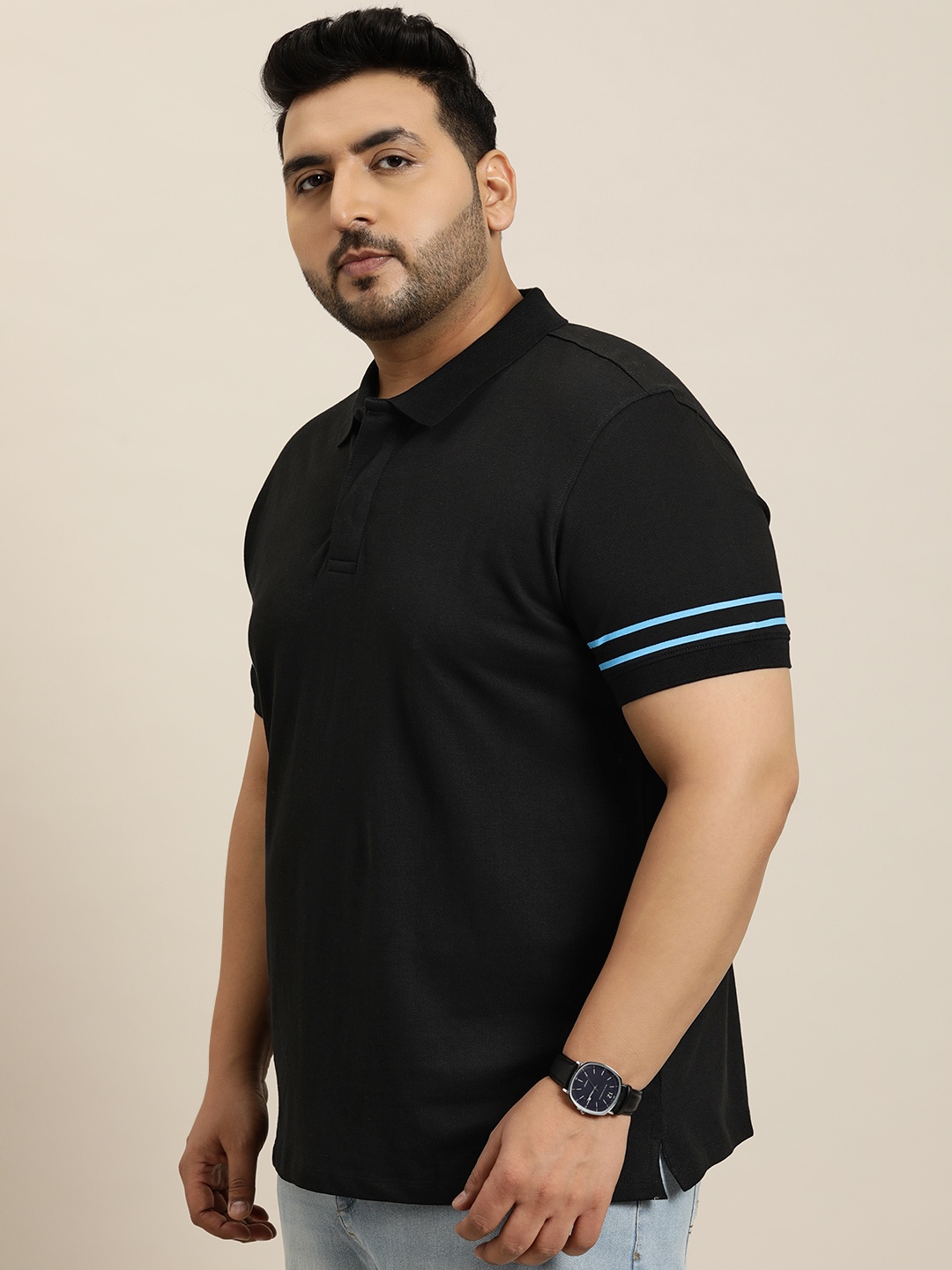 

Sztori Plus Size Polo Collar Pure Cotton T-shirt, Black