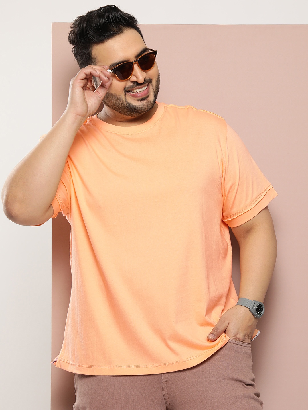 

Sztori Plus Size Pure Cotton Relaxed T-shirt, Peach