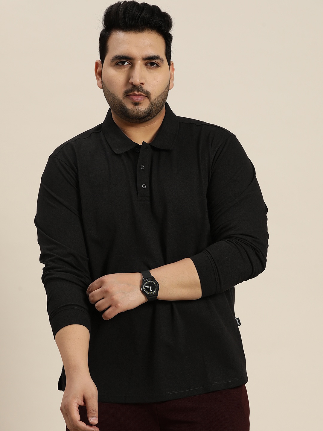 

Sztori Plus Size Polo Collar T-shirt, Black