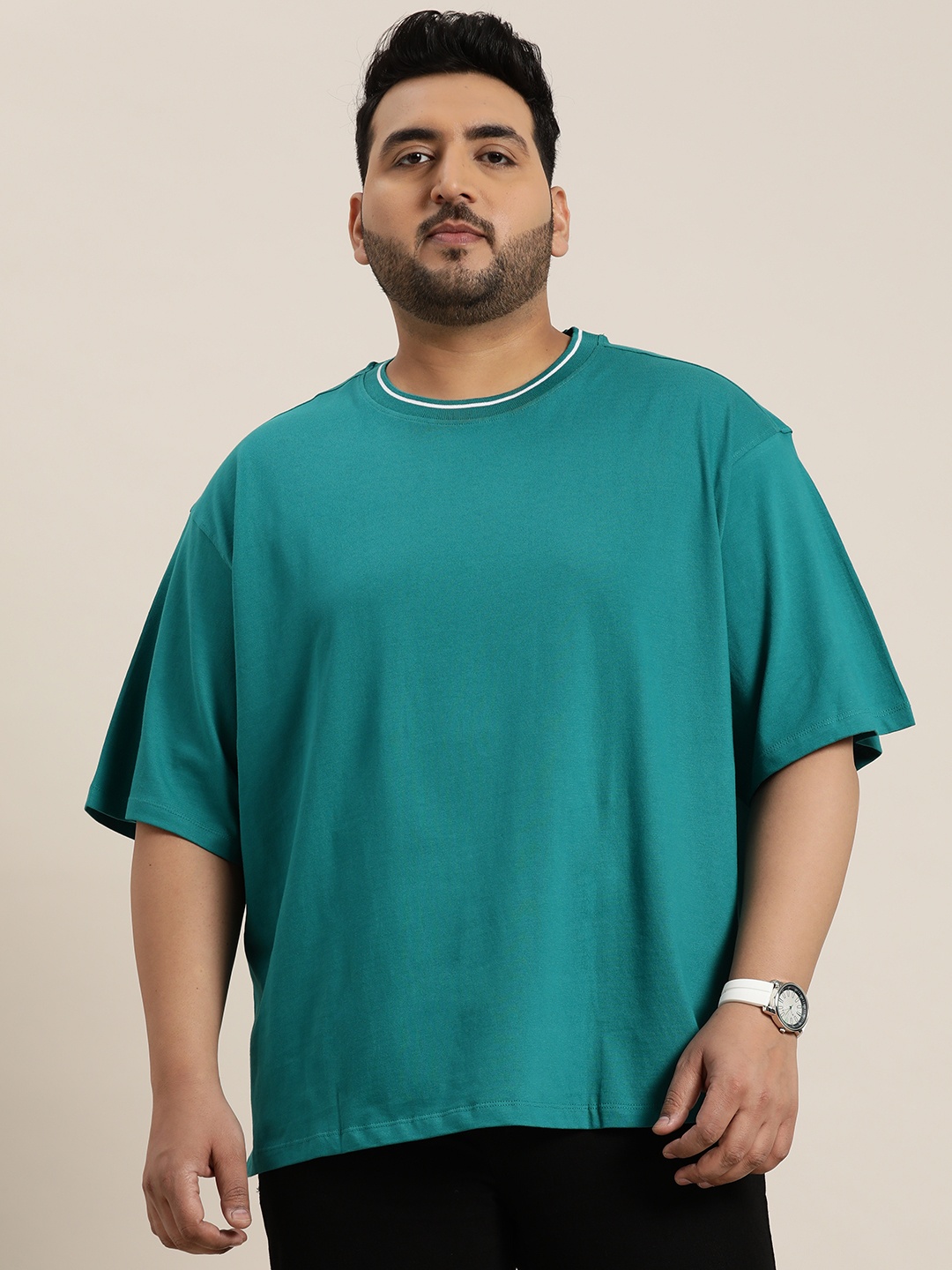 

Sztori Plus Size Drop-Shoulder Sleeves Pure Cotton Oversize T-shirt, Blue