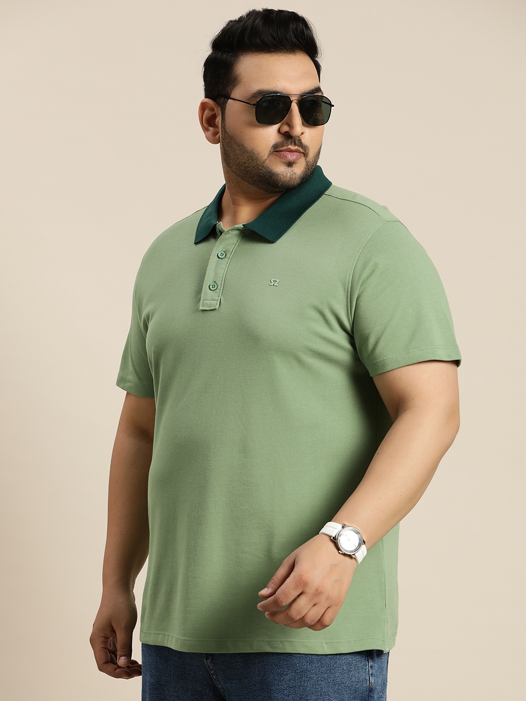 

Sztori Men Plus Size Polo Collar Pure Cotton T-shirt, Green