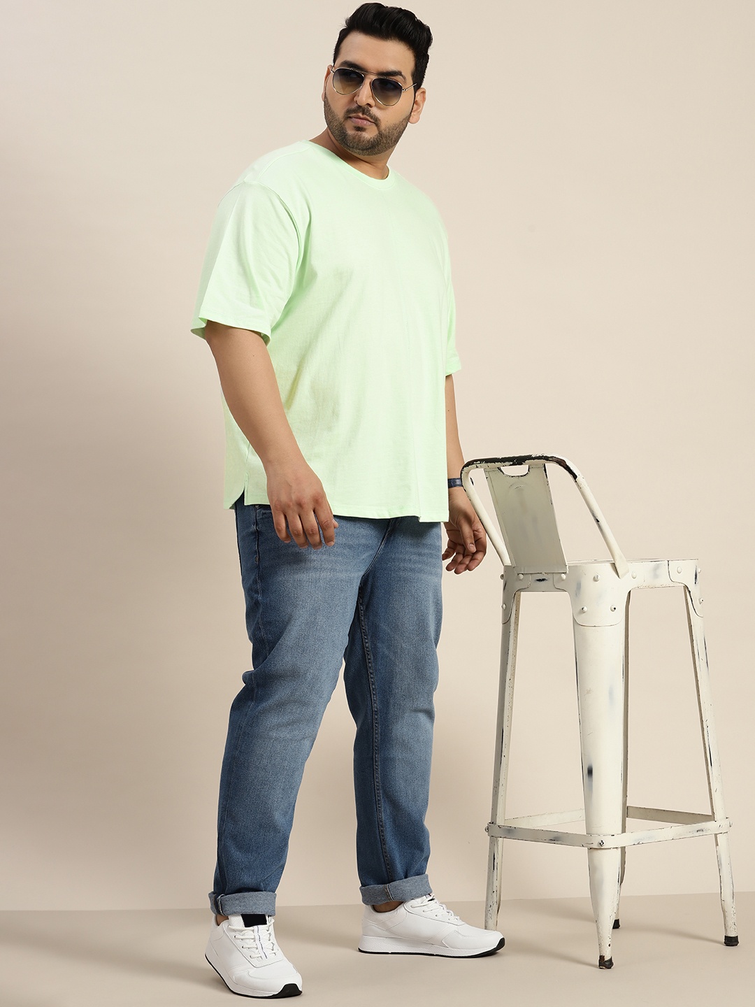 

Sztori Men Plus Size Relaxed Fit Pure Cotton T-shirt, Green