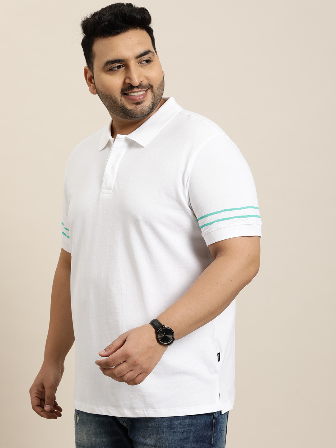 

Sztori Plus Size Polo Collar Pure Cotton T-shirt, White