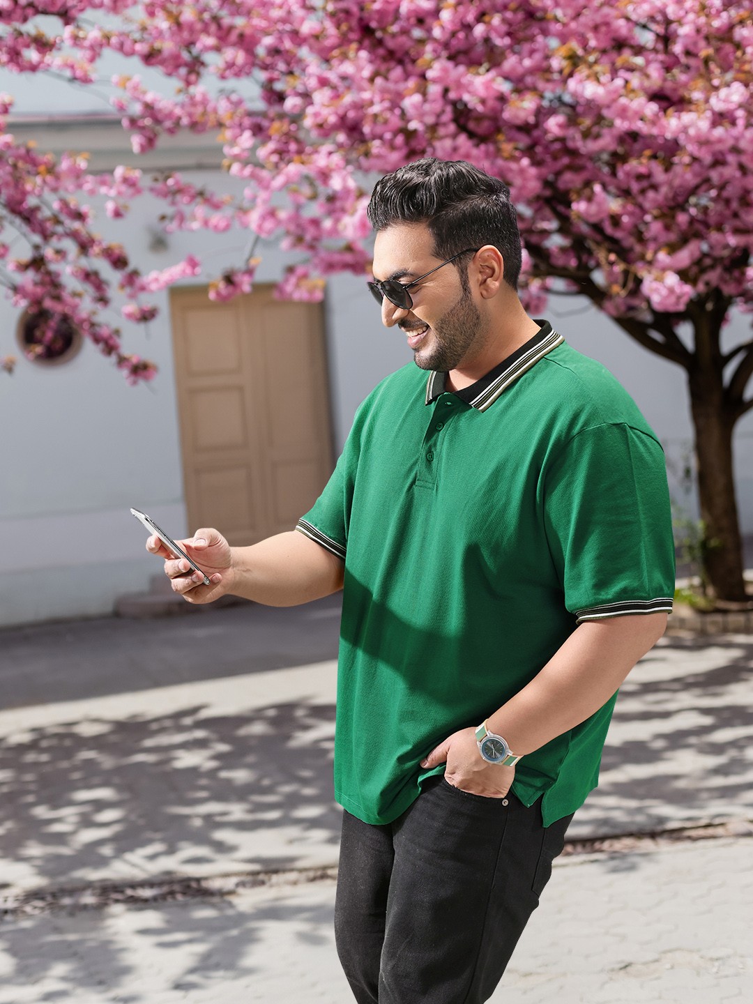 

Sztori Men Plus Size Polo Collar Pure Cotton Relaxed T-shirt, Green
