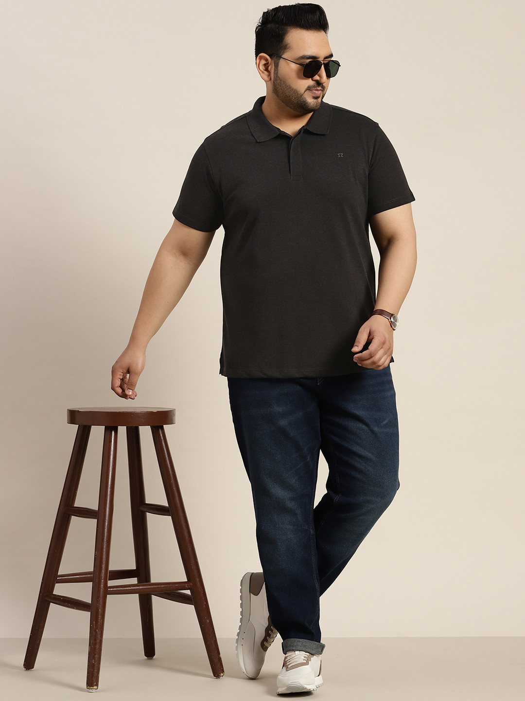 

Sztori Plus Size Polo Collar T-shirt, Charcoal