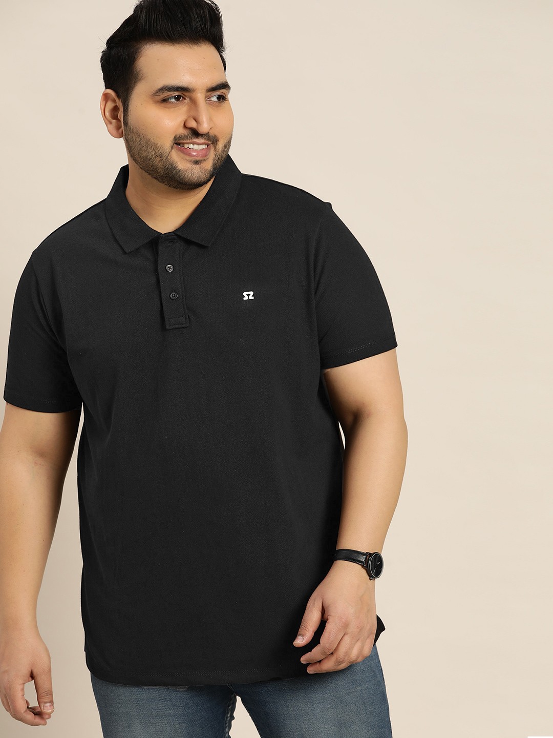 

Sztori Men Plus Size Pure Cotton Polo Collar T-shirt, Black