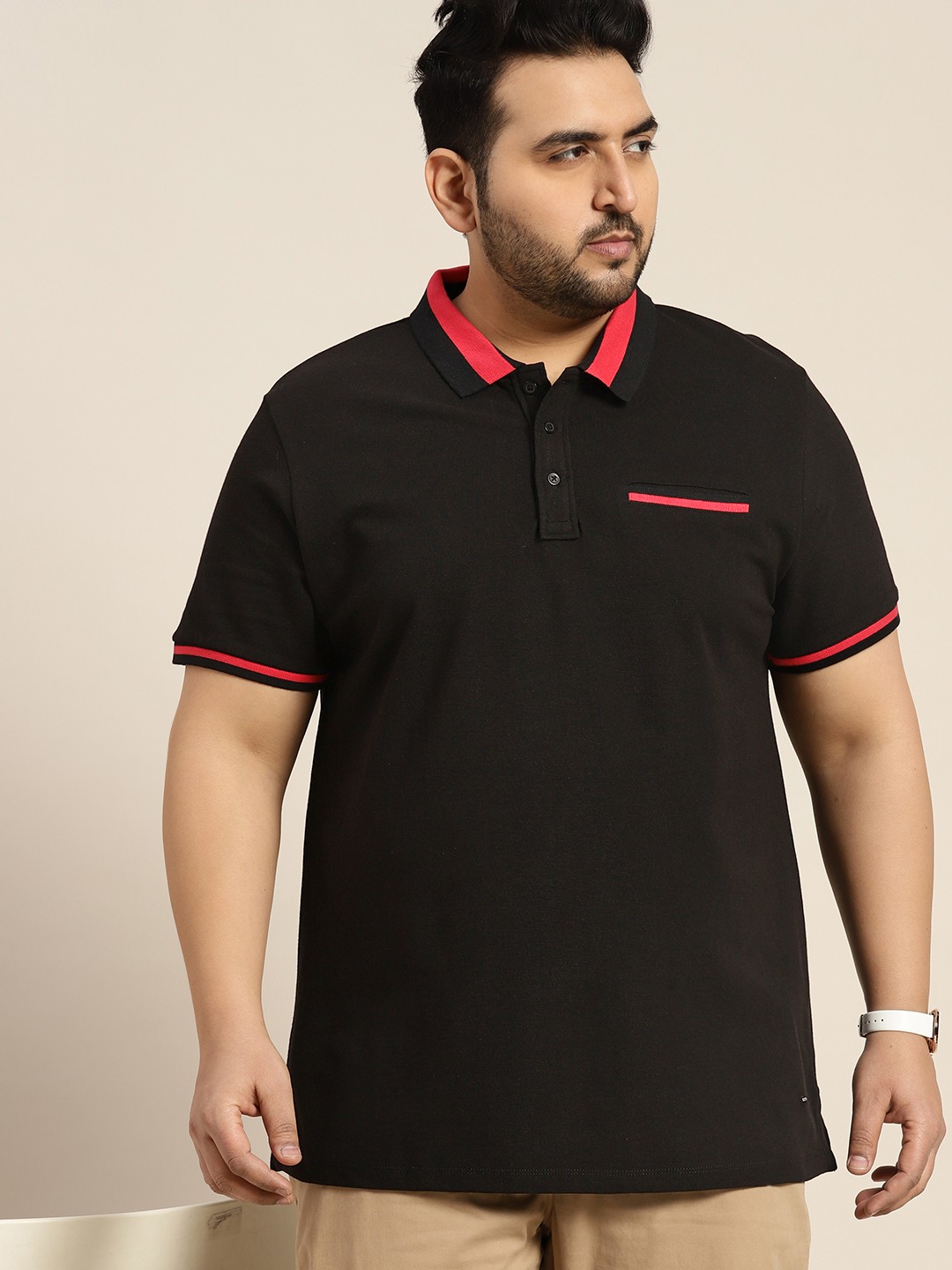 

Sztori Plus Size Men Polo Collar Pure Cotton T-shirt, Black
