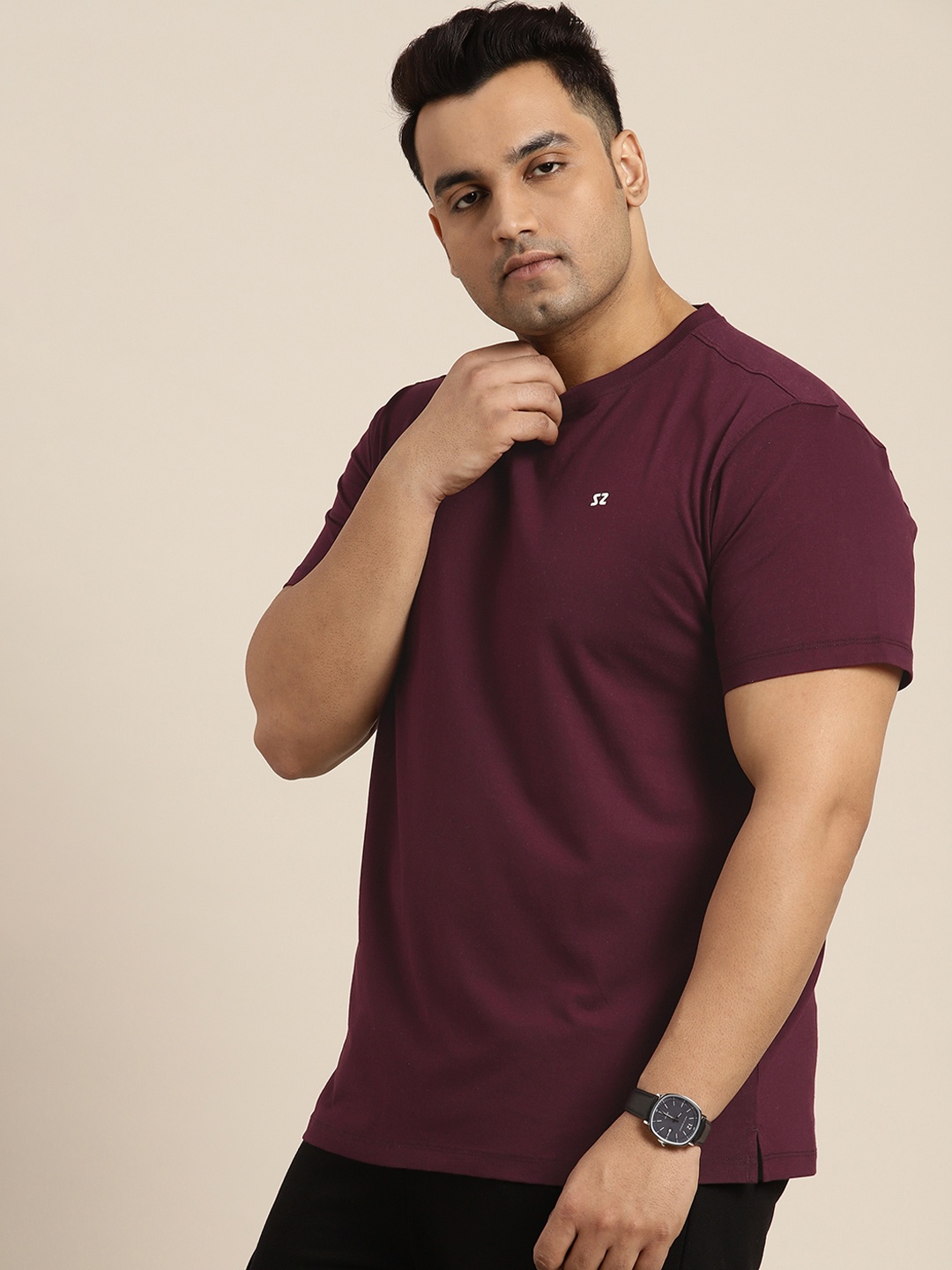 

Sztori Men Plus Size Crew Neck T-shirt, Burgundy