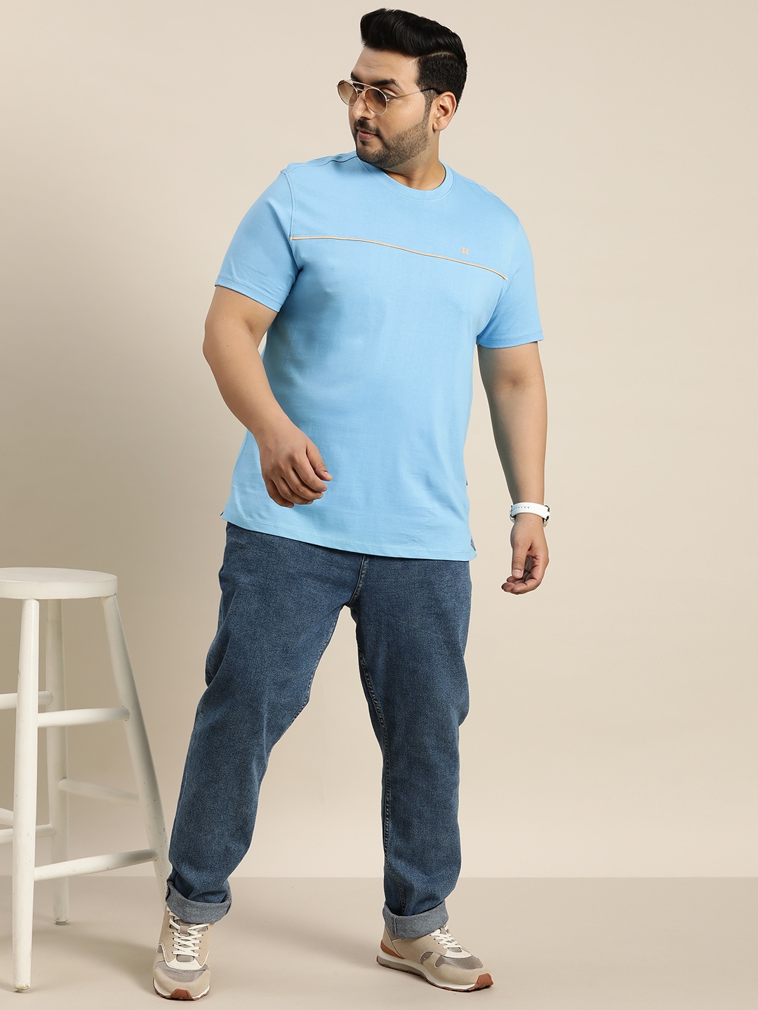 

Sztori Men Plus Size Pure Cotton T-shirt, Blue