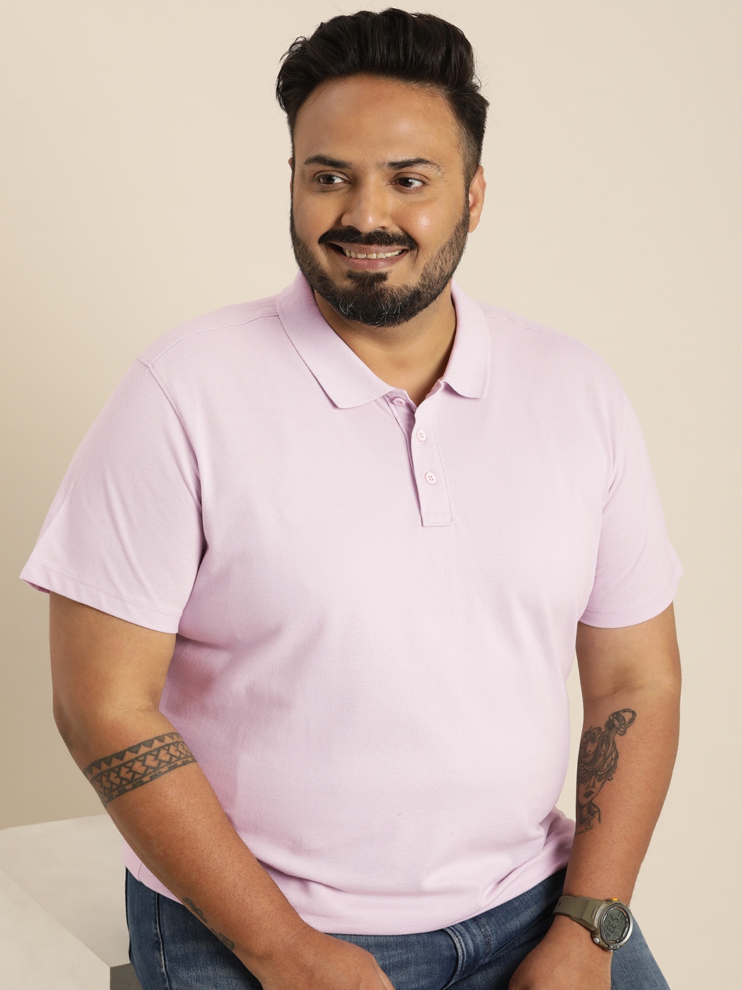 

Sztori Plus Size Polo Collar T-shirt, Lavender
