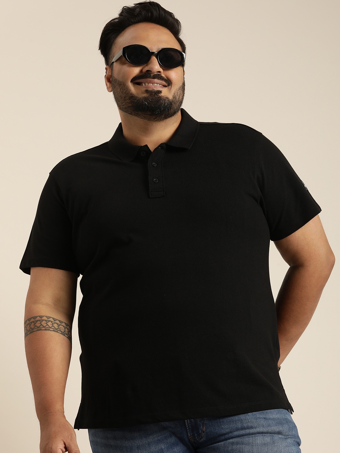 

Sztori Plus Size Polo Collar T-shirt, Black
