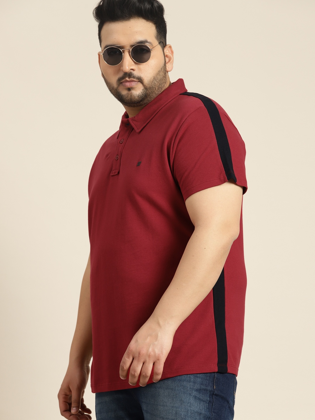 

Sztori Plus Size Striped Polo Collar Pure Cotton T-shirt, Maroon