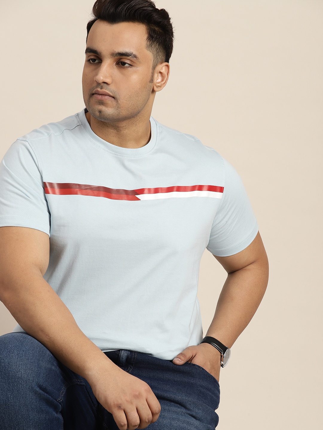 

Sztori Men Plus Size Striped T-shirt, Blue