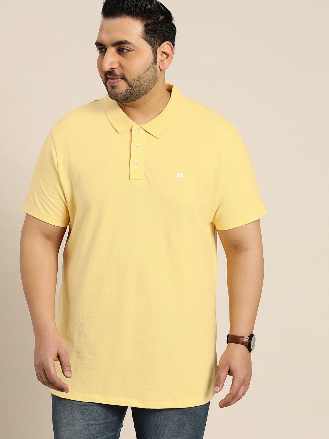 

Sztori Men Plus Size Pure Cotton Polo Collar T-shirt, Yellow