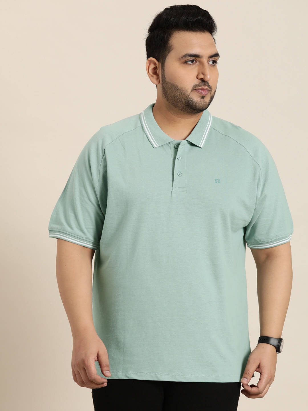 

Sztori Plus Size Polo Collar Pure Cotton T-shirt, Blue