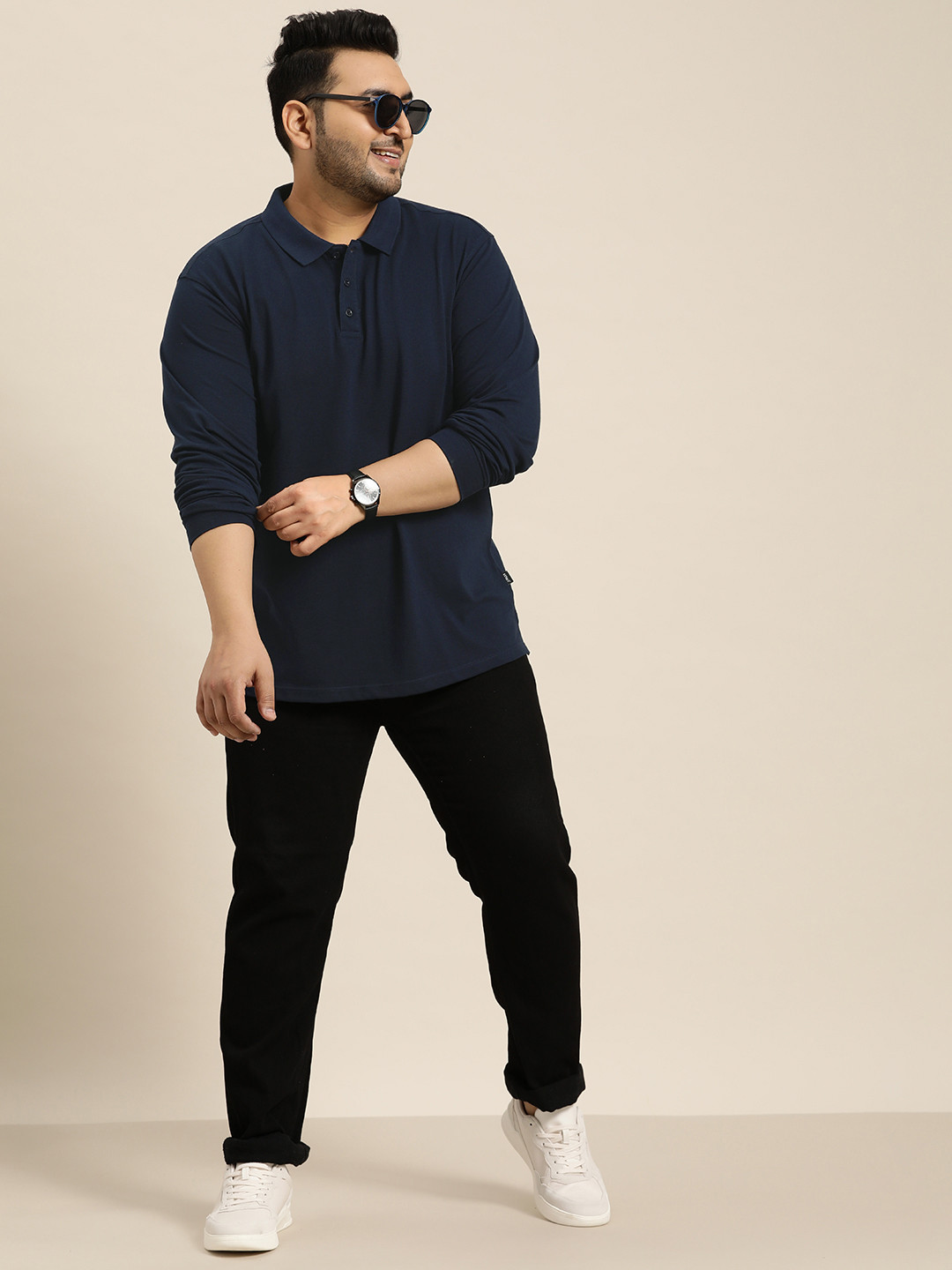 

Sztori Men Plus Size Polo Collar T-shirt, Navy blue