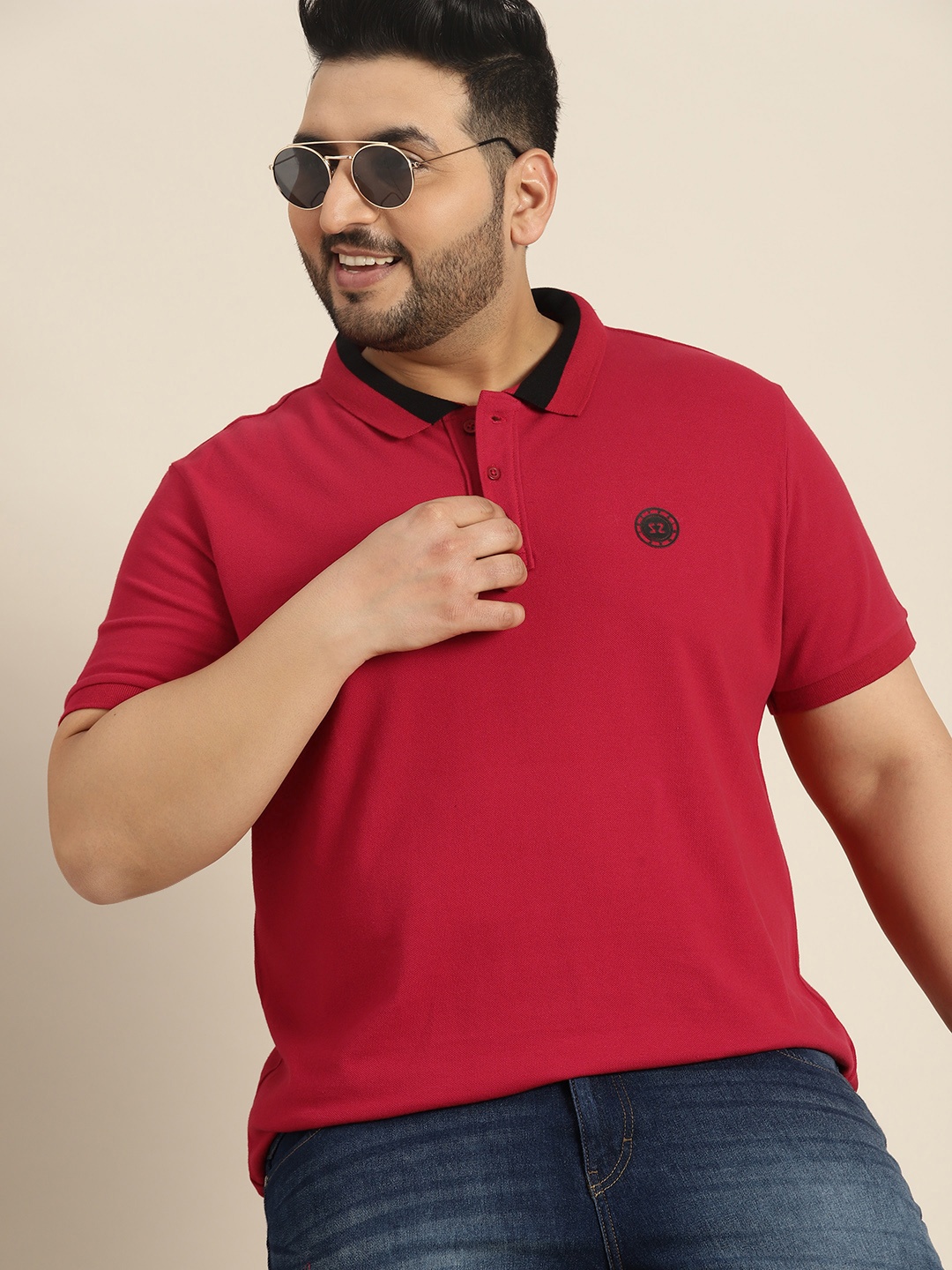 

Sztori Plus Size Polo Collar Pure Cotton T-shirt, Red